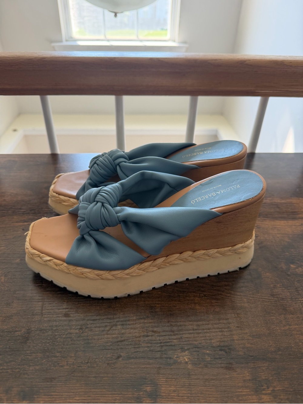 Paloma Barcelo Blue Knotted Espadrille Wedge Slides